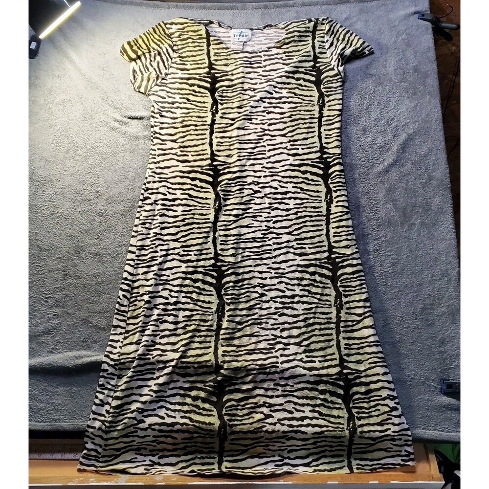 1990s Y2K Beware Brown Zebra Tiger Animal Print Stretchy Midi Dress Indie Sleaze